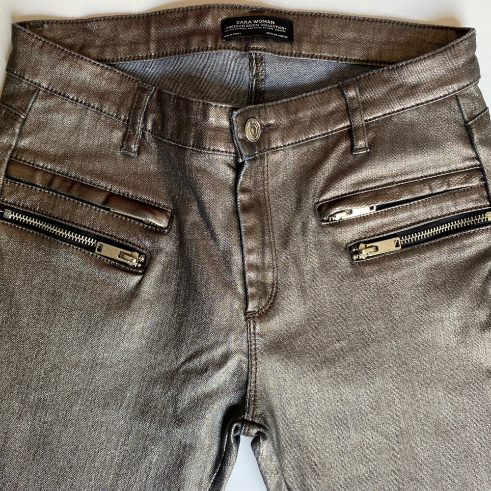 Zara Biker Silver Metallic Jeans - Picture 10 of 11